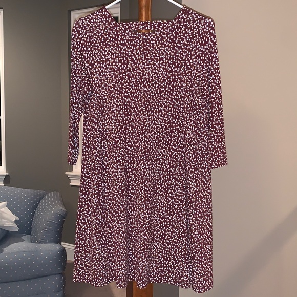 Loft Outlet Petite Burgundy Swing Dress 3/4 sleeves size small - Picture 1 of 13